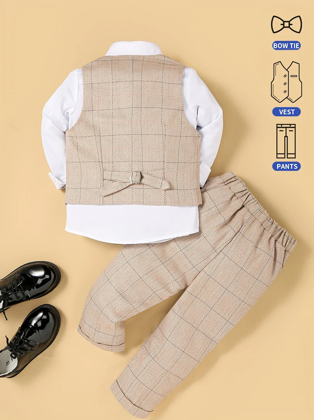 Atuendo de niño florista para bodas, chaleco formal, pantalones, pajarita, conjunto de 3 piezas para actuación de anfitrión de piano/discursos.