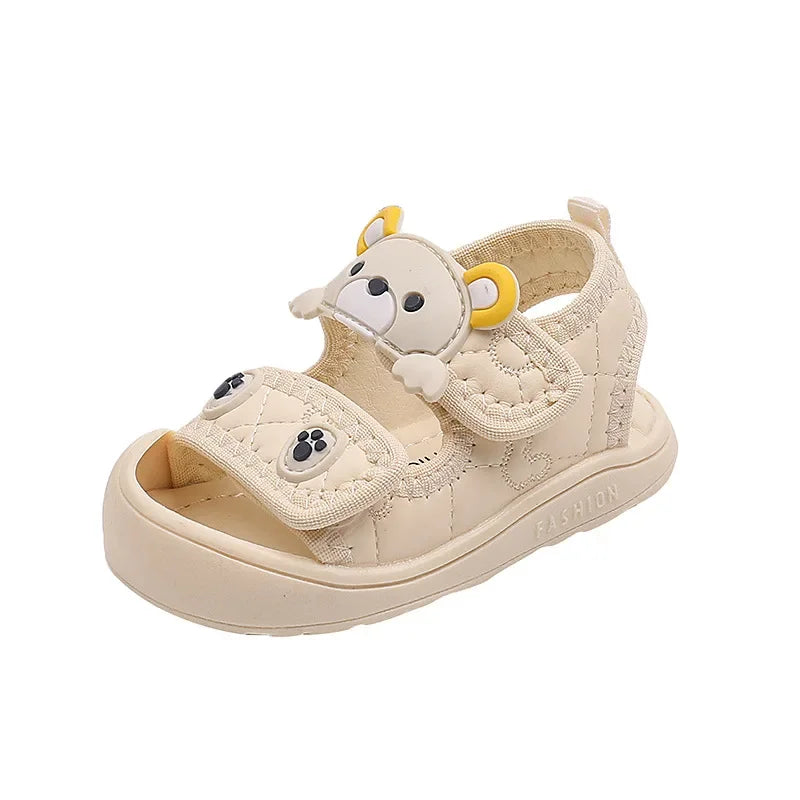 Baby Sandals Cute Bear Soft Breathable Beach Shoes Summer Infant Sandals For Boy First Walkers Toddler Girl Sandals khaki white