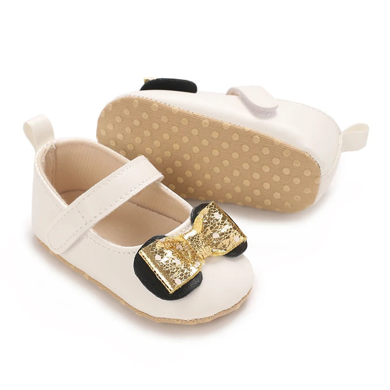 Sweet Baby Shoes Baby Boy Girl Shoes Girl Classic Bowknot Soft Sole Anti-slip PU Dress Shoes First Walker Toddler Crib Shoes