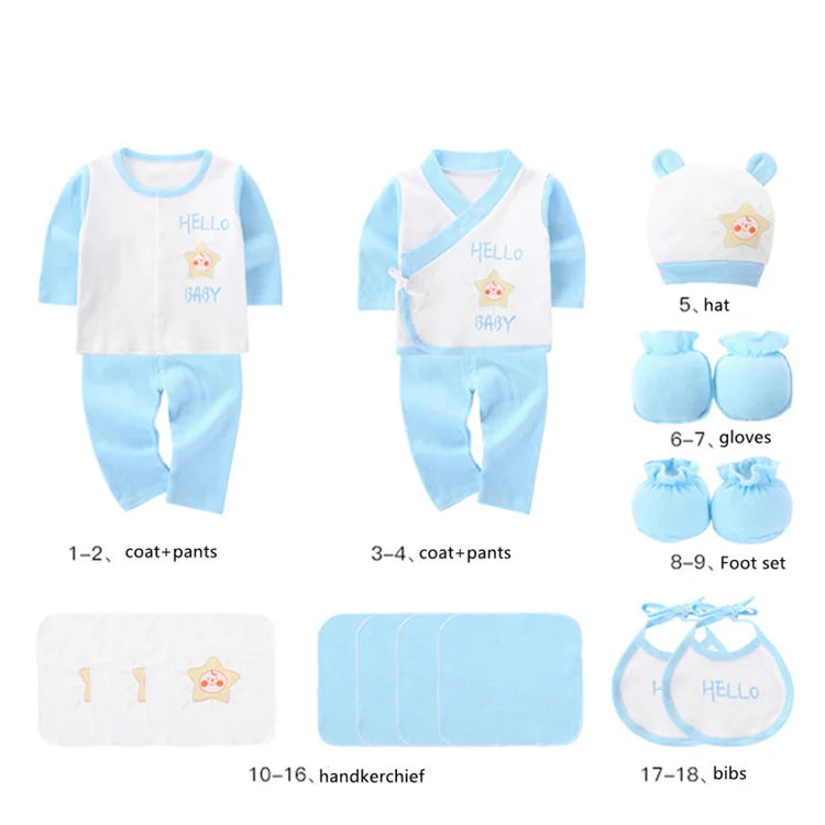 18piece/set Newborn Baby Clothes For Girls Boys Pants Sets Cotton Spring Autumn Soft Infant Boy Clothing New born Print Hat Bibs