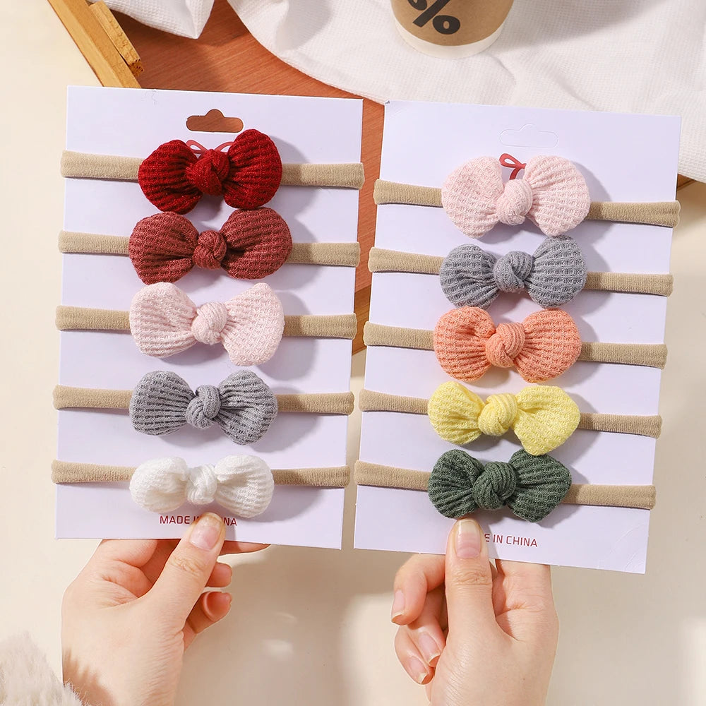 5Pcs/Set Elastic Baby Headband Solid Corduroy Ribbon Bow Headscarf Hairband Newborn Cute Knitted Headband Babe Hair Accessories