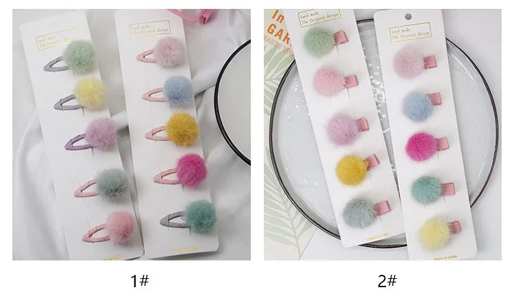 5 horquillas para bebé lindas, color caramelo, pompones, minipinzas para el pelo de niñas pequeñas, accesorios para el pelo de bebé, accesorios para la cabeza de niños pequeños