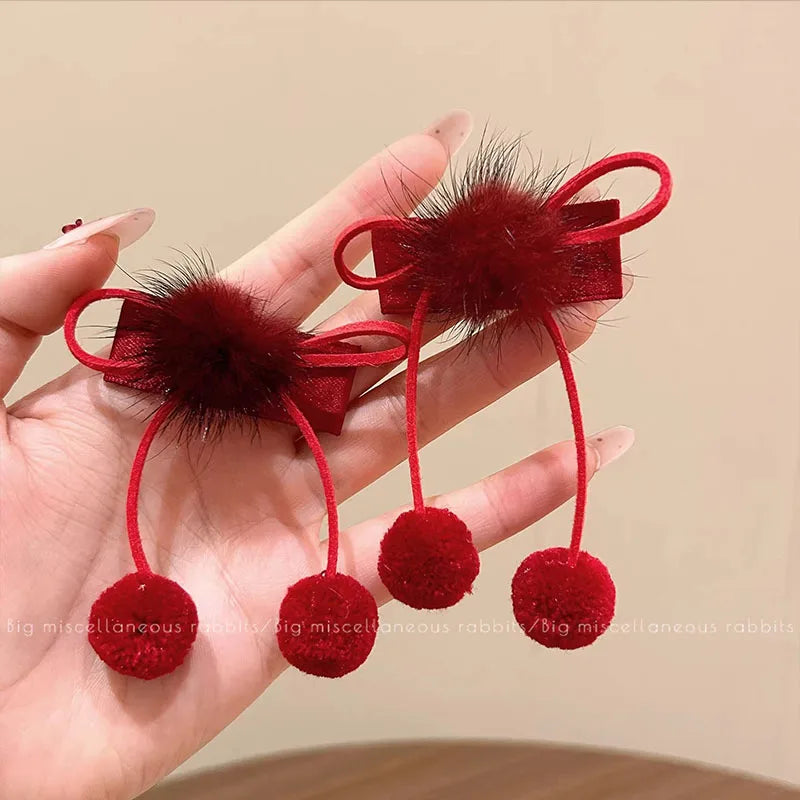 2pairs Cute Hairball Bow Hairpins For Girls Children Sweet Hair Ornament Hair Clips Barrettes Hairgrip Lovely Hair Accessories