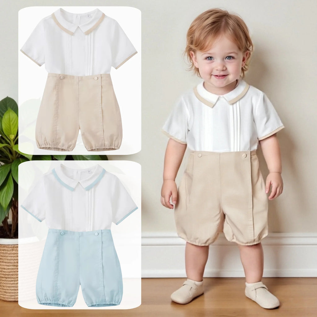 Conjuntos de dos piezas de verano de caballero para niños de 9, 12, 18, 24, 36 meses, ropa de cumpleaños o boda para bebés, de algodón suave