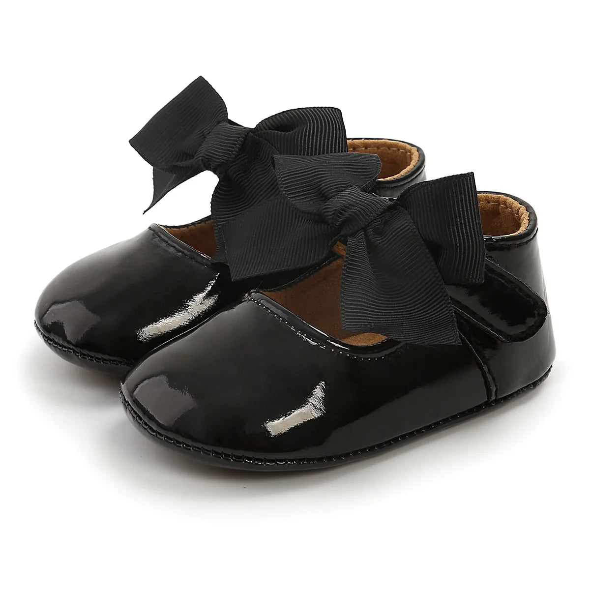 Bailarinas con nudo de lazo para bebé, suela de goma antideslizante, zapatos de PU para primeros pasos, zapatos de vestir para cuna de bebé