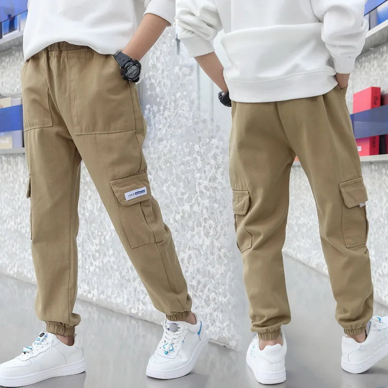 Jungenhosen Jungen Haremshosen Cargo-Hosen mit Taschen Teenager Jungen Multi-Pocket-Hosen Kinder Frühling Herbst Jungen Freizeithosen Streetwear
