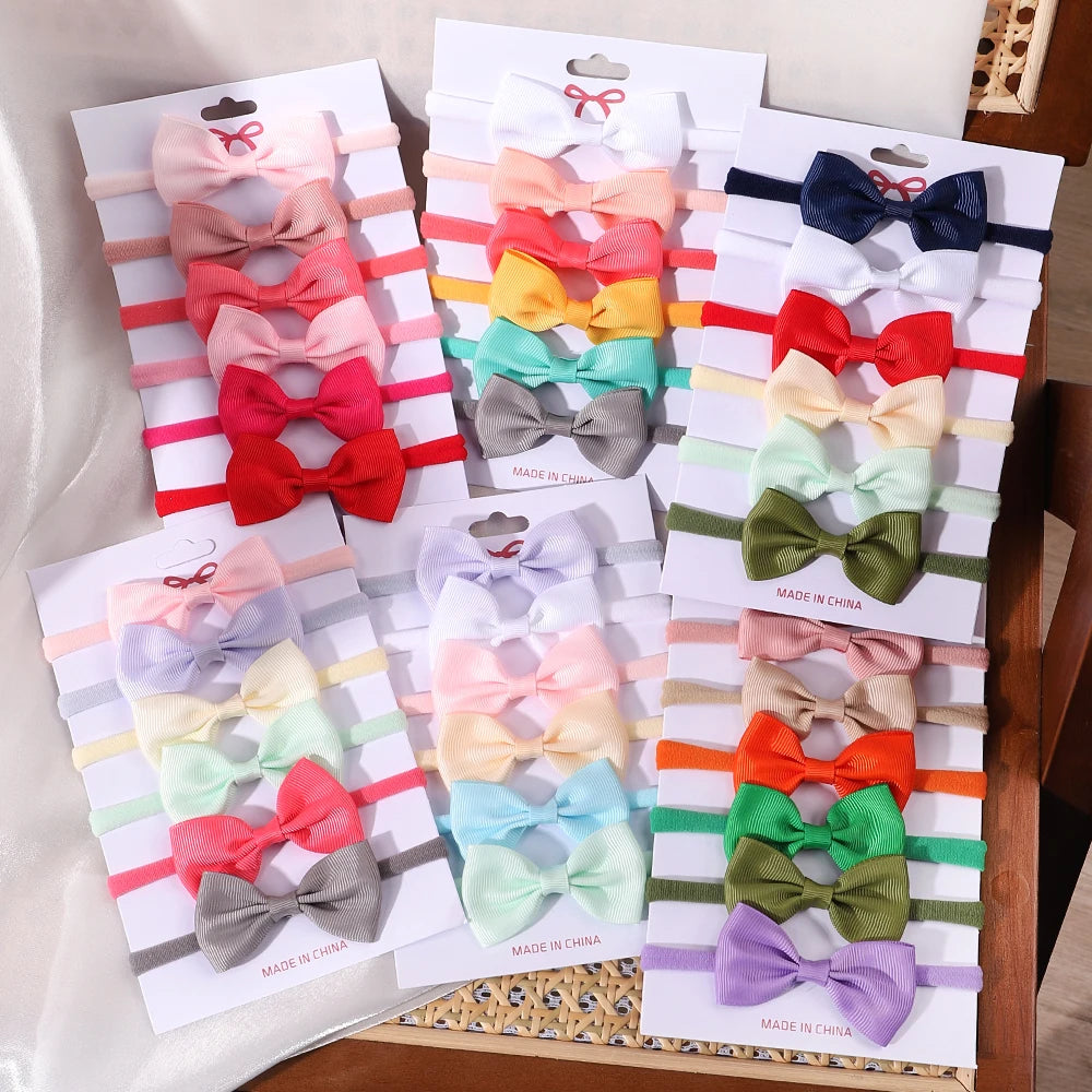 5Pcs/Set Elastic Baby Headband Solid Corduroy Ribbon Bow Headscarf Hairband Newborn Cute Knitted Headband Babe Hair Accessories