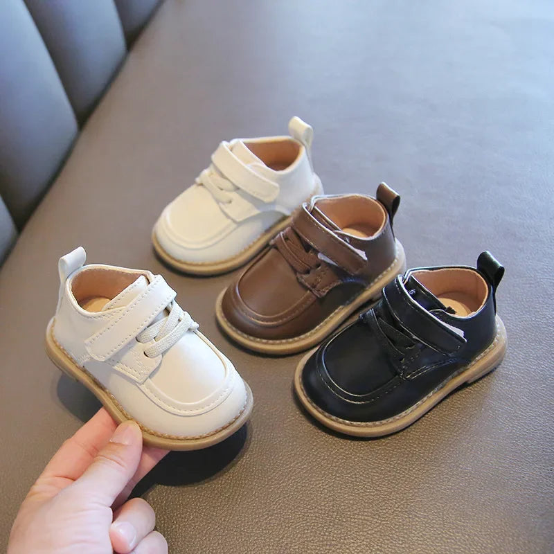 Baby Kids Small Leather Shoes British Style Boys Girls Walking Shoes Soft Sole 2024 New Children Flat Shoes Casual Comfortable