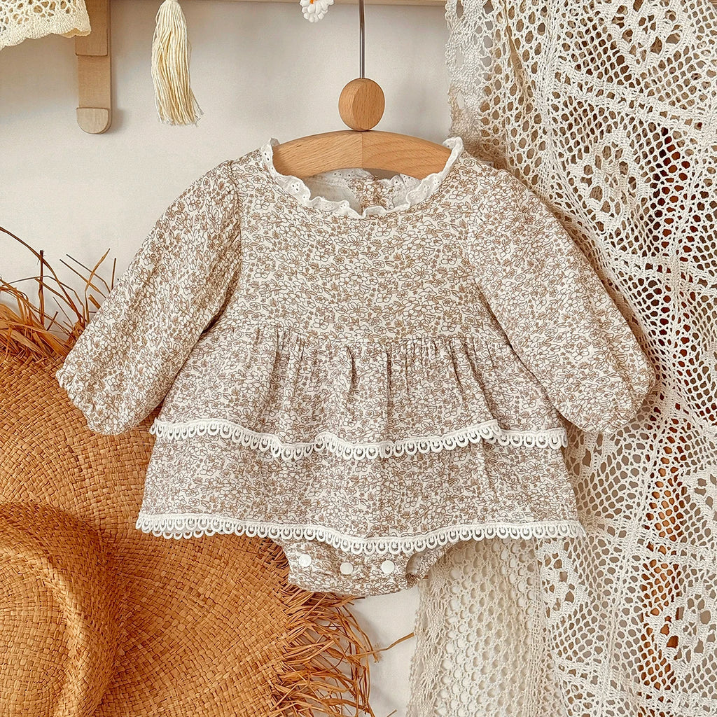 Summer Baby Girl Clothes Full Sleeve Lace Flower Girls Dress Cotton Baby Romper Princess Dress Suitable for babies aged 0-18M