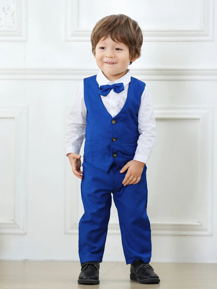 Herrenanzüge Geburtstagskostüm für Jungen Kinder Frühling Herbst Boutique Kleidung Set Unifarben Weste Anzug Kinder Baumwolle Formelle Kleidung