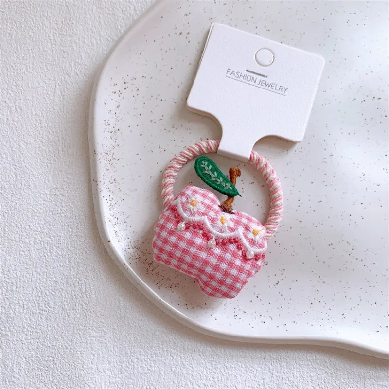 Pink Padded Fabric Cartoon Fruit Hair Clips Hair Ties for Girls Sweet Elastic Ponytail Holders Cute No Damage Hair Accessories