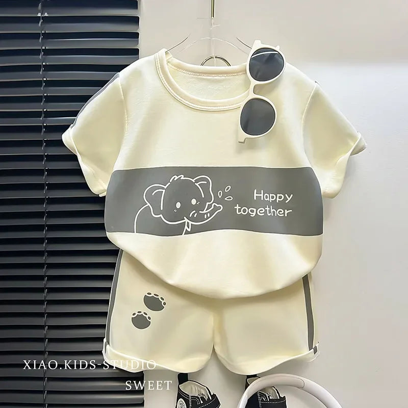 2024 Neues Kinder Kurzarm-Anzug Gestreifte Mädchen Jungen Set Sommer Oberteile + Kurze Babykleidung Kinderbekleidung