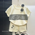 2024 Neues Kinder Kurzarm-Anzug Gestreifte Mädchen Jungen Set Sommer Oberteile + Kurze Babykleidung Kinderbekleidung