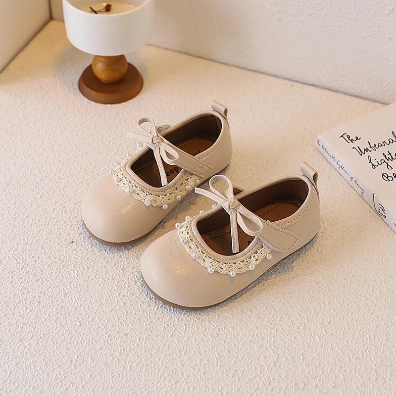 Little Girl'S Leather Shoes Ruffles Retro Style Adorable Kids Flat Shoe Spring Versatile Three Colors Fashion Children Mary Jane