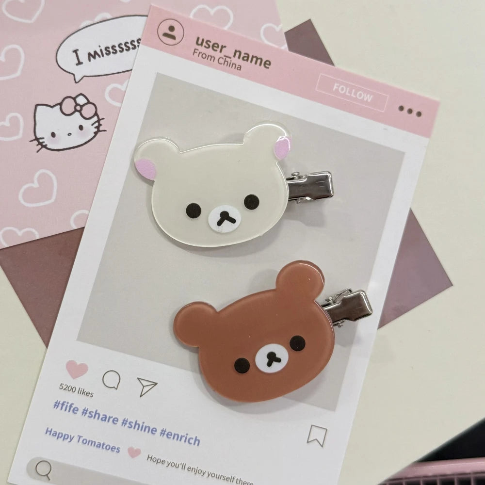 Rilakkuma Korilakkuma Clips para el cabello con diseño de oso de anime, bonitos pasadores y horquillas, accesorios kawaii para el cabello para mujeres y niñas.
