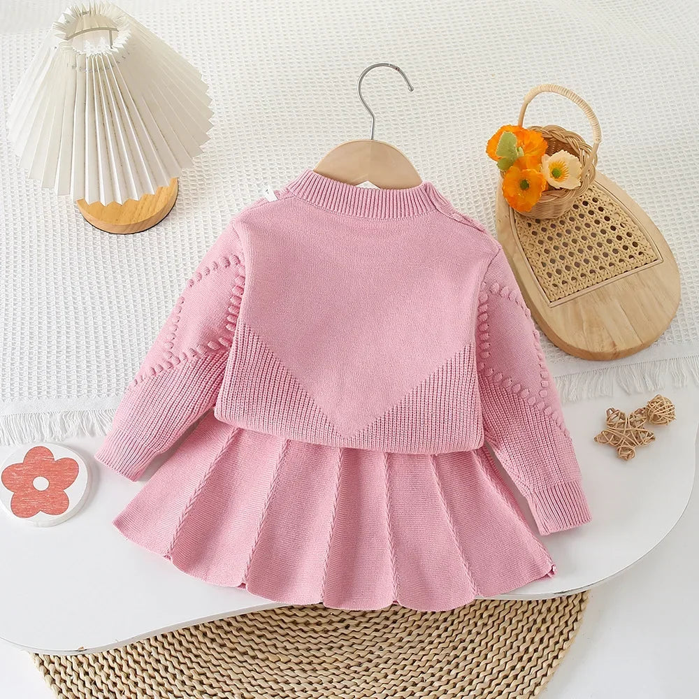 Children's Clothing Sets Bow Knit Top + Pleated Skirt Winter Baby Girl Clothes Knit Sweater for 2 -6 Years Toddler Girl Cardigan