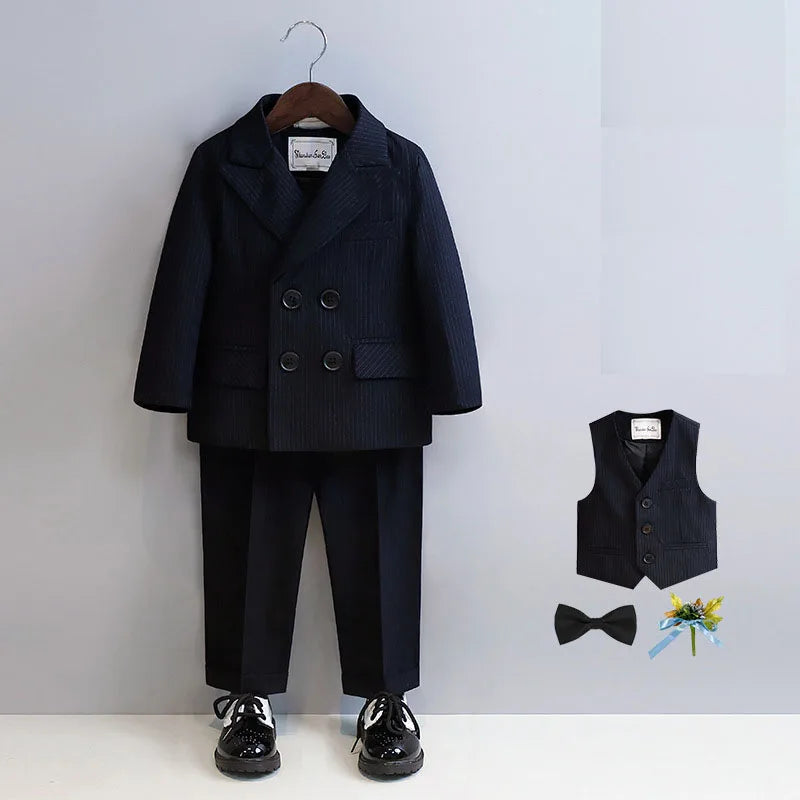 Children Black Piano Suit Kids Wedding Party Photograph Suit Flower Boys Tuxedo Dress Newborn Baby 1 Year Birthday Costume