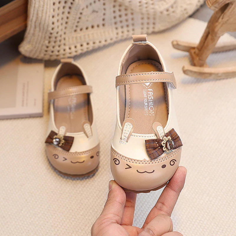 Baby Girls Leather Shoes with Cartoon Ornament 2026 New Spring Toddler Ballet Flats Soft Sole Trendy Kawaii Style Party Dress Up