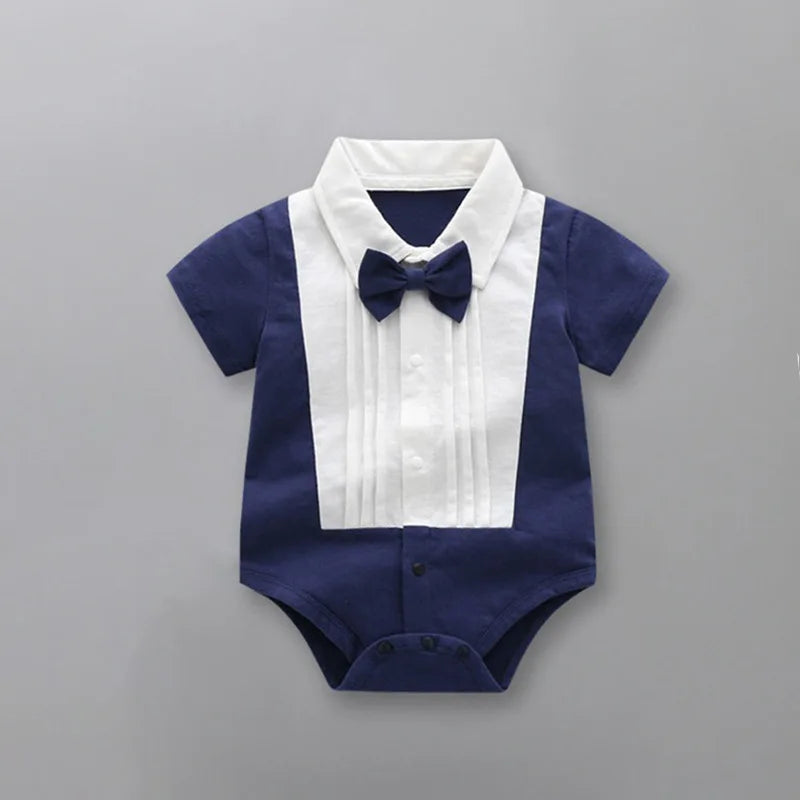 Mameluco de caballero para bebé niña o niño, con camisa, solapa, manga corta, conjunto para recién nacido, mono para bebé o infante