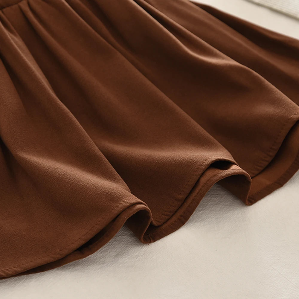Khaki Mode Herbst Winter Neu 3-7 Jahre alte Mädchen Rundhals Langarm Schleifen-Oberteil + plissierter Rock Zweiteiler koreanische Version