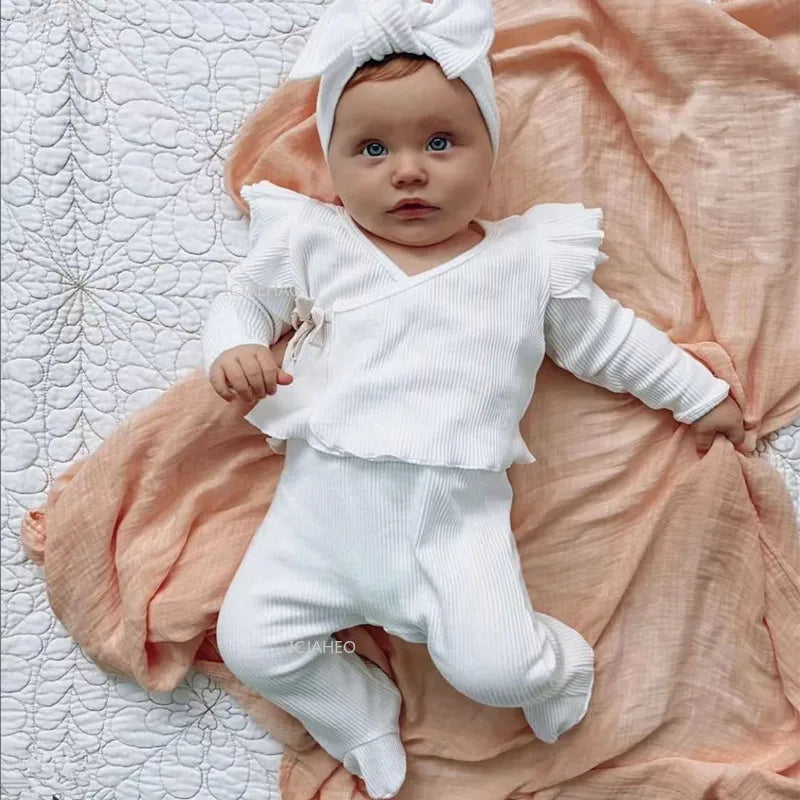 Newborn Girl Clothing Sets For Kids Knitted Cute Top Pants Suit Baby Girls Outfits White CostumeChildren Clothes Winter Spring