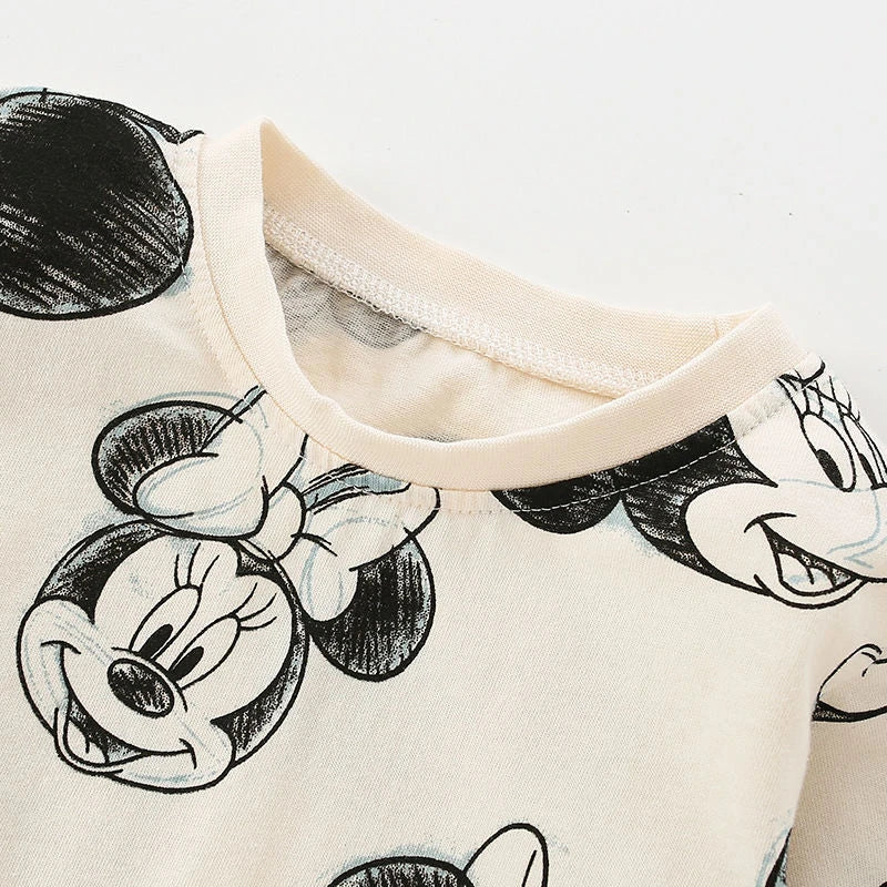 Traje de ropa interior para bebé de 0 a 4 años, estampado de dibujos animados de Minnie, conjunto de pijama de manga larga para niñas, ropa de otoño, ropa de casa para niños, atuendos