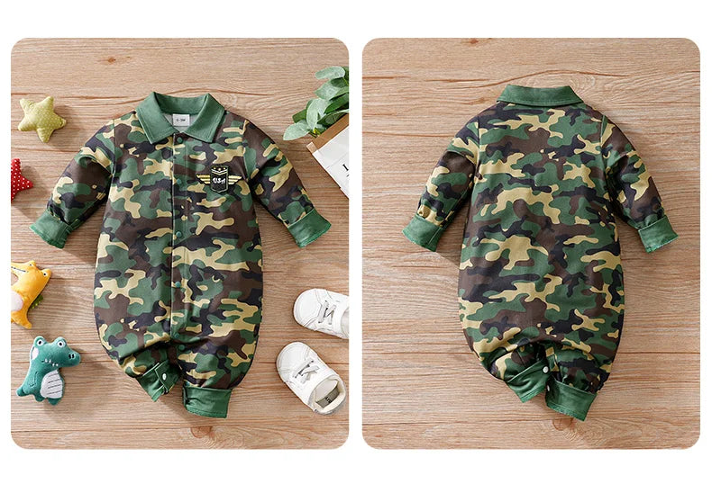 Newborn Clothes Cool Camouflage Badge Comfortable And Soft 0-18 Boys And Girls Spring And Autumn Long Sleeved Baby Jumpsuit