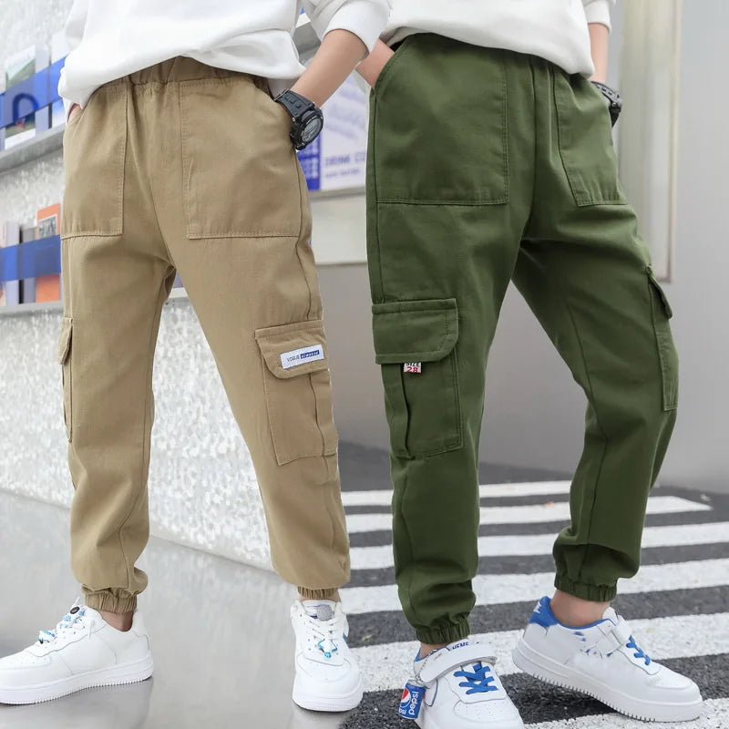 Jungenhosen Jungen Haremshosen Cargo-Hosen mit Taschen Teenager Jungen Multi-Pocket-Hosen Kinder Frühling Herbst Jungen Freizeithosen Streetwear