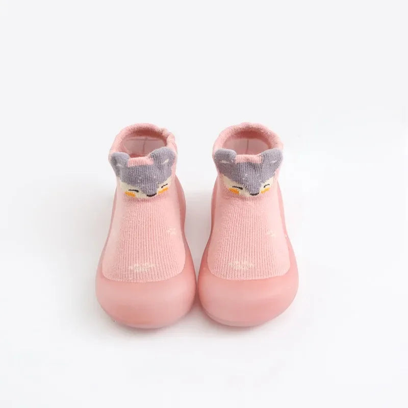 Baby Shoes Socks Anti-slip Cartoon Animal Fox Shoes Infant Girls First Walkers Boy Soft Sole Rubber Outdoor Toddler Pink Shoes
