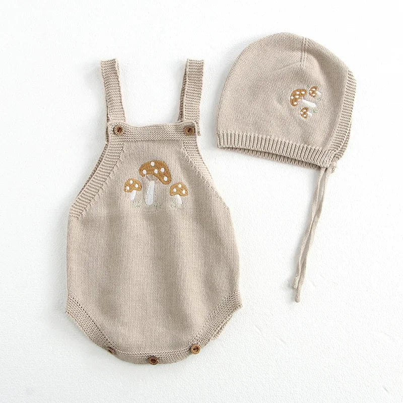 Baby Girl Clothing Cotton Knit Mushroom Embroidered Onesie Bodysuit and Beanie 0-3Y Baby Boy Clothes Cardigan Casual Outfit