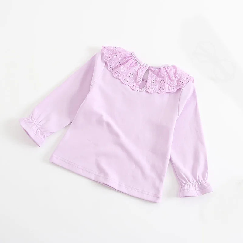 Baby Girls White Blouse Spring Autumn Lace Girls Shirt Long-Sleeve Tops Toddler Kids Clothing 0-24m Infant Blouses