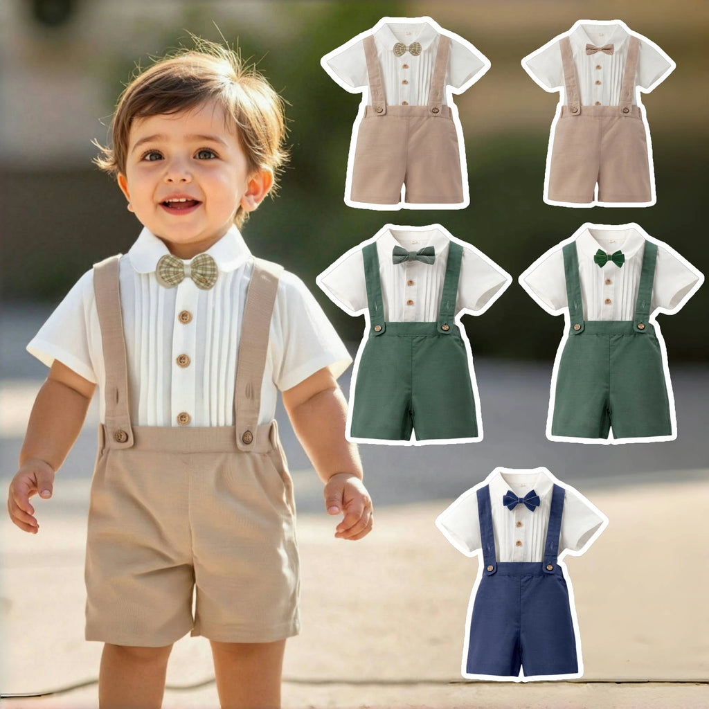 Summer Baby Boys Clothes Suit 1-4Y Kids Short-sleeded Solid Shirt and Elastic Waist Shorts for Boy Daliy Birthday Clothes Set