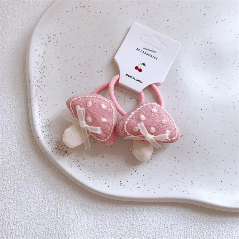 Pink Padded Fabric Cartoon Fruit Hair Clips Hair Ties for Girls Sweet Elastic Ponytail Holders Cute No Damage Hair Accessories