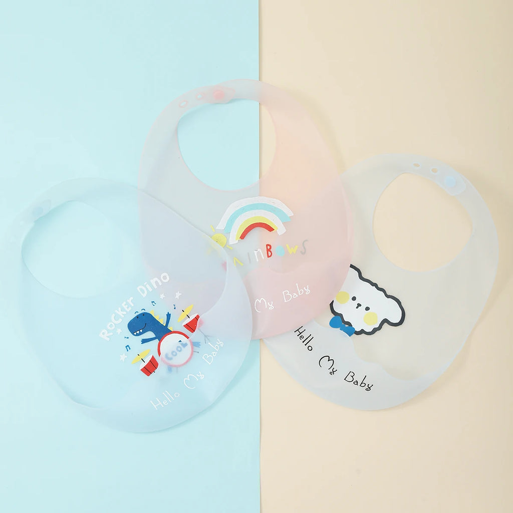 Waterproof Baby Bibs Baby Stuff Cute Cartoon Animal Printed Kids Bib Girl Boy Adjustable Soft Silicone Bib Baby Feeding Stuff