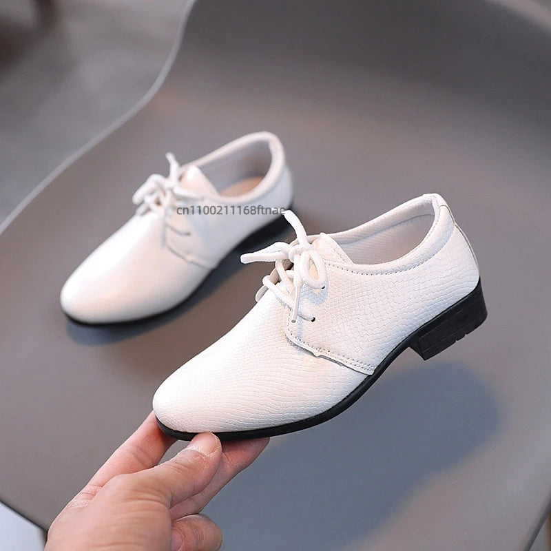 Boys' Dance Leather Shoes New British Style Leather Material Lace Up Children's Student Black Stage Dance Performance Shoes