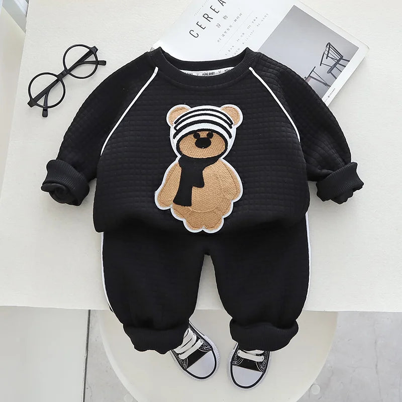 Conjuntos de ropa para niños, moda infantil, camiseta con oso de dibujos animados, chaleco, abrigo y pantalón, traje de 2 piezas, conjuntos deportivos para niños de 1 a 4 años