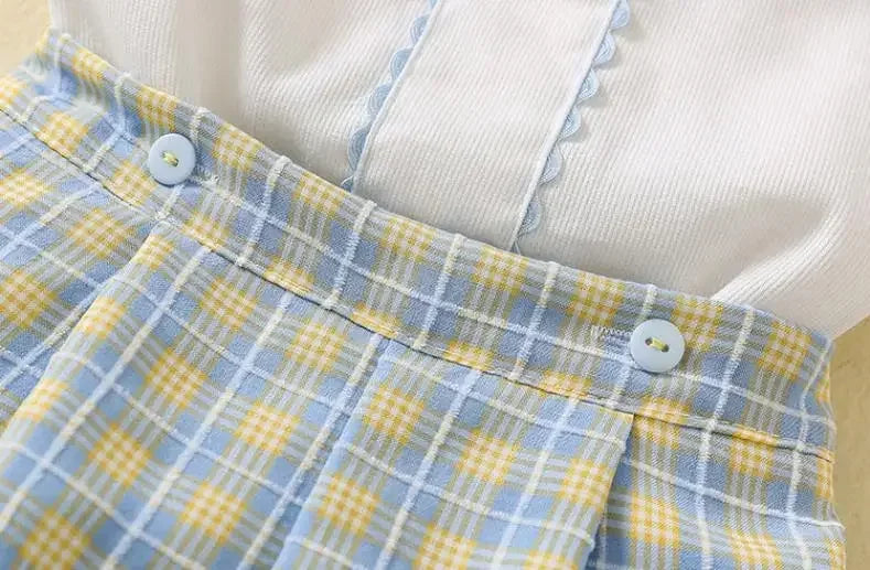 Spanish Toddlers Clothing Baby Boys Clothes Boutique Sets Outfit White Shirt Short 2pcs Plaid Pants Children Costume Kids Casual