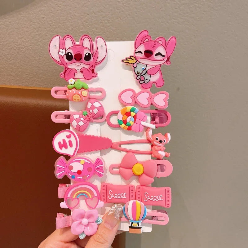 14 Pcs Baby Girl's Fashion Cartoon Stitch Hair Pin BB Hairpin Cute Girls Bangs Hair Accessories No Harm To Hair Baby Child Gifts