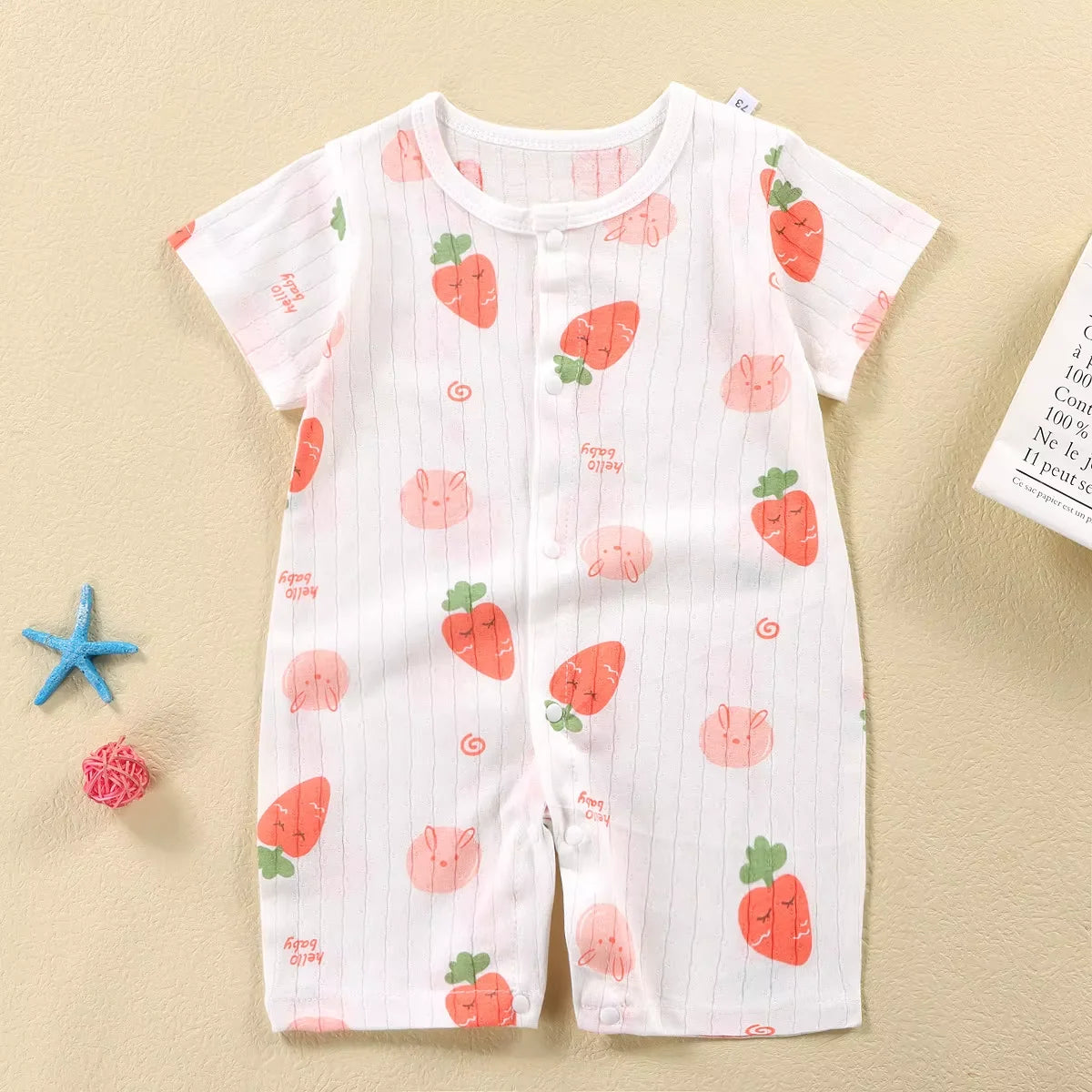 Baby Bodysuit 0-1 Years Cotton Jacquard Snap Closure Crawling Outfit Simple and Trendy Lightweight Romper