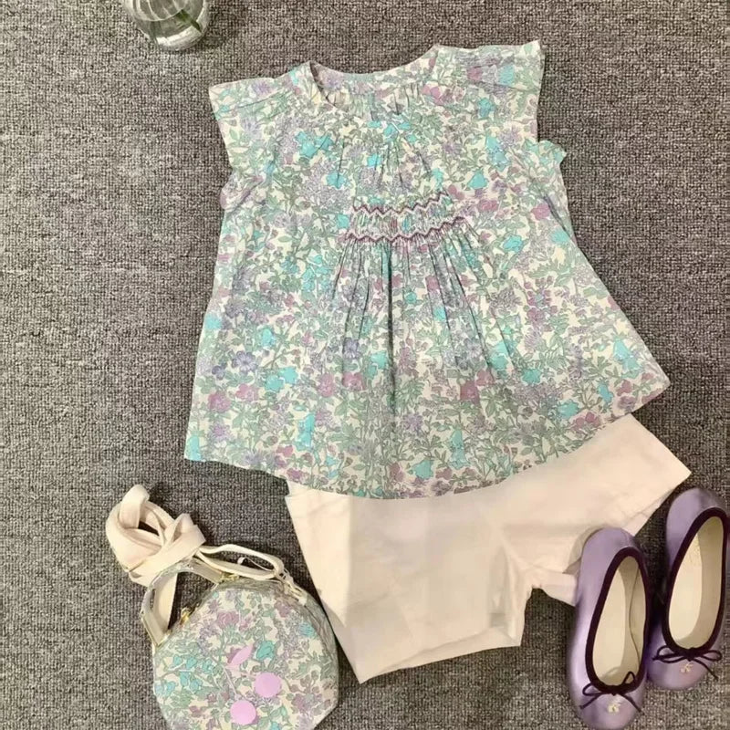 Auf Lager 2026 BP NEU Frühling Sommer Baby Mädchen Partykleider Blumendruck Kinderkleidung Größe 4-14 Jahre Baby Mädchen Kleidung