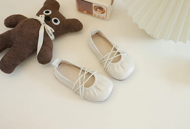 Baby Girls Leather Shoes Soft Princess Ruffles Pleated Mules Kids Casual Flats Slip-on 2025 Autumn New Children's Dress Shoes