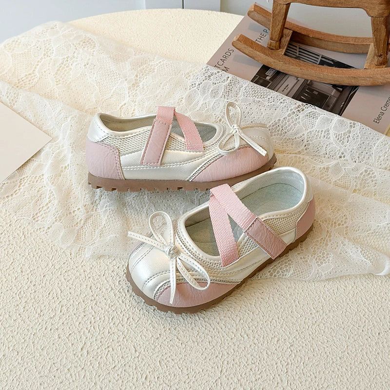 Children's Little Leather Shoes for Girls Elegant Ballet Soft Sole Flexible Bow Anti Slip Toddler Fashion Princess Single Shoes
