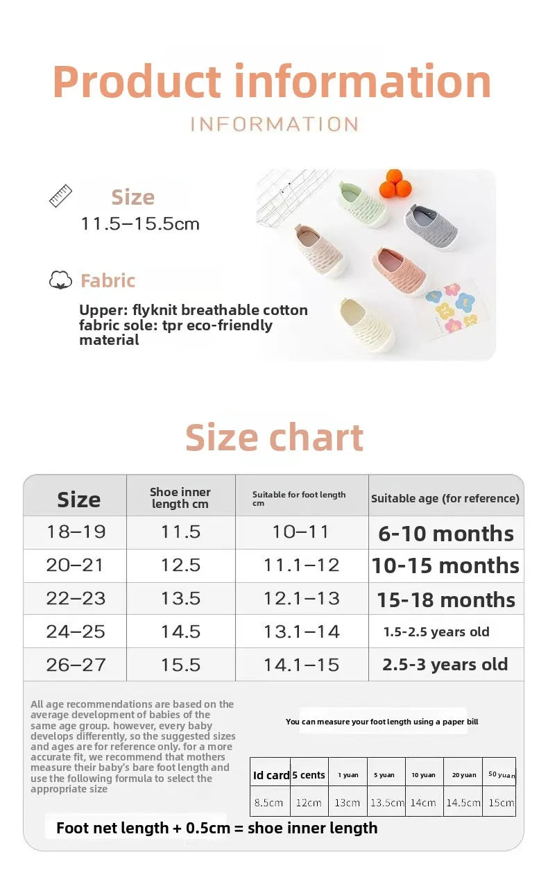 Baby Shoes Anti-slip Breathable Infant Crib Floor Socks with Rubber Sole for Children Girls Boys Mesh Shoes Soft Bottom Slippers