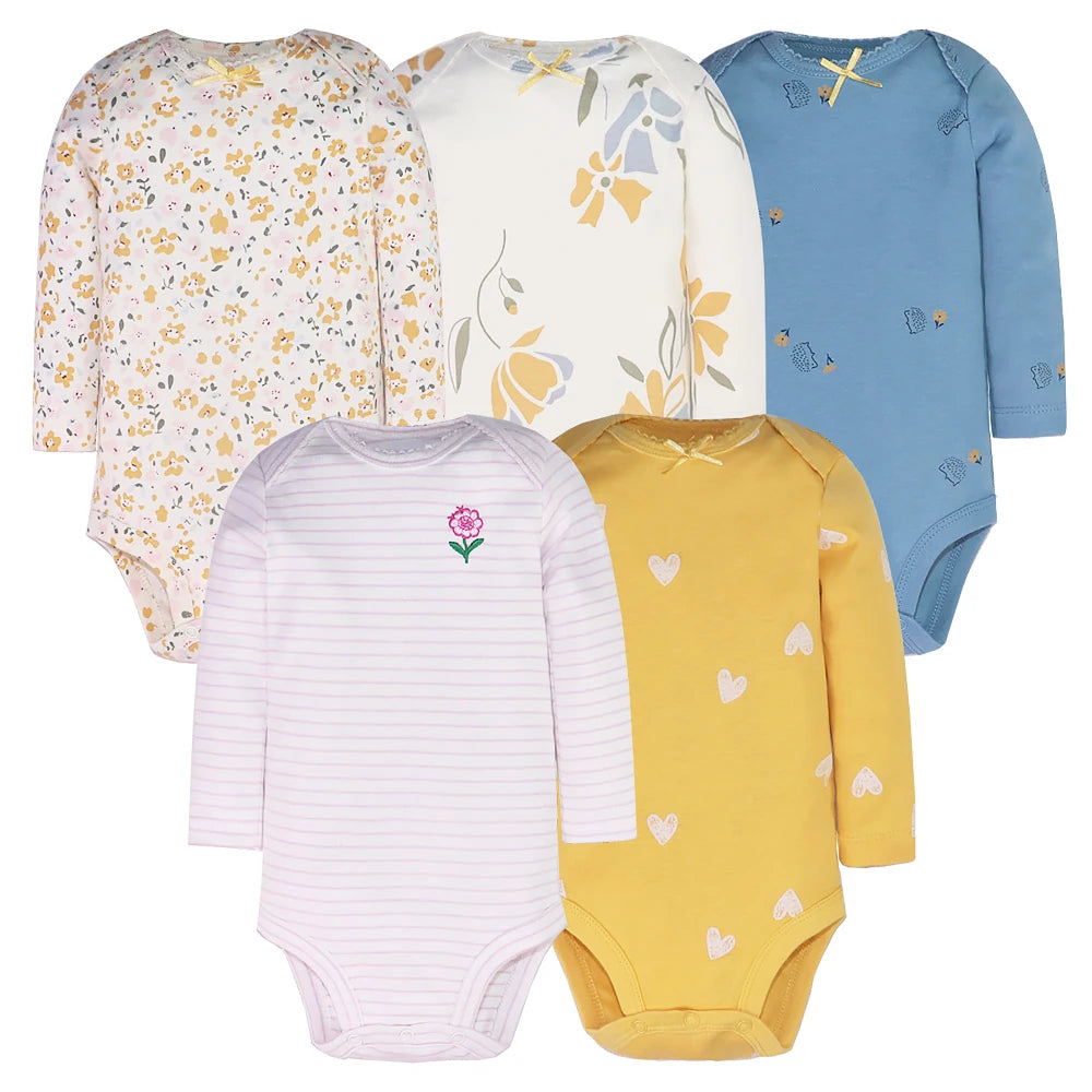 2026 Newborn Baby Girl Clothes Long Sleeve 100% Cotton 5 Pieces/Lot Baby Bodysuits Cartoon Underwear Infant Bebe Clothing 3-24M