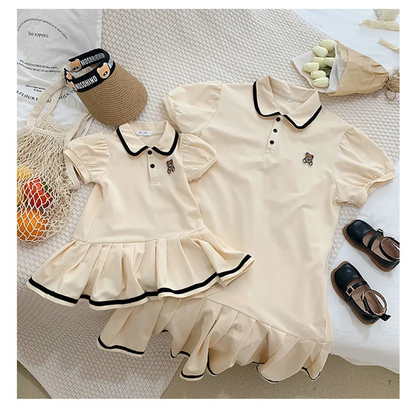 Family Matching Clothes Summer 2023 Mother Daughter Dresses Family Look Polo T-Shirts Mother Kids Tees Clothes Father Son Outfit
