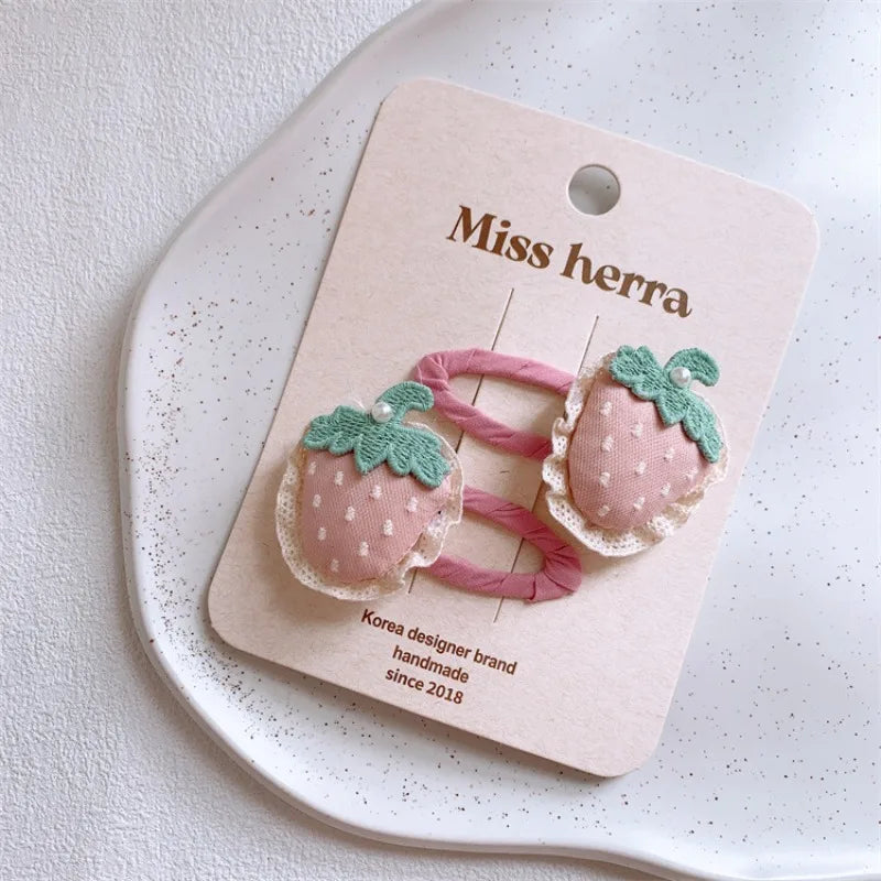 Pink Padded Fabric Cartoon Fruit Hair Clips Hair Ties for Girls Sweet Elastic Ponytail Holders Cute No Damage Hair Accessories