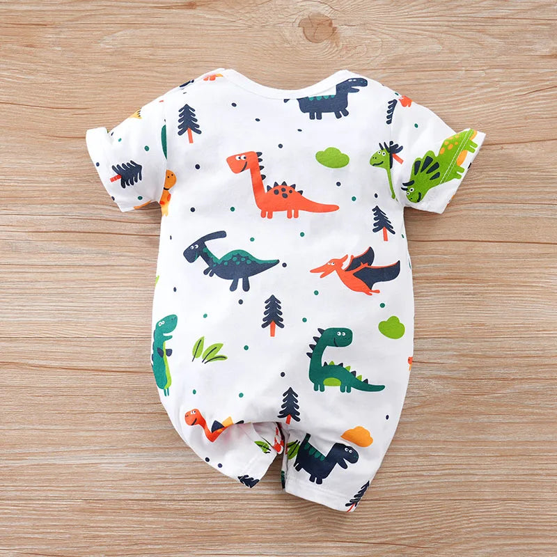 Neugeborenen-Kleidung Niedlicher Cartoon-Dinosaurier Allover-Print BaumwolleBequem und weichSommer Jungen und Mädchen0-18 Kurzärmeliger Baby-Strampler