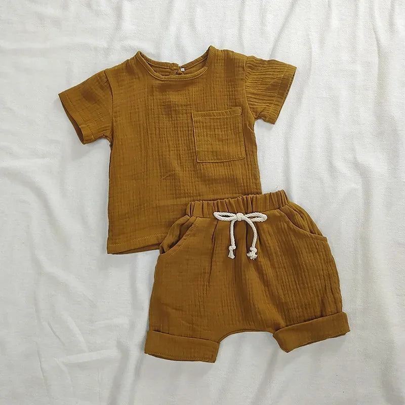 2-teiliges Baby-Outfit-Set aus Baumwolle, Neugeborenen-Mädchenkleidung, Jungen-Kleinkind-Strampler, T-Shirts und Shorts, weiche Kleidung für Babys im Säuglingsalter