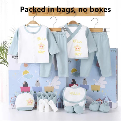 18piece/set Newborn Baby Clothes For Girls Boys Pants Sets Cotton Spring Autumn Soft Infant Boy Clothing New born Print Hat Bibs