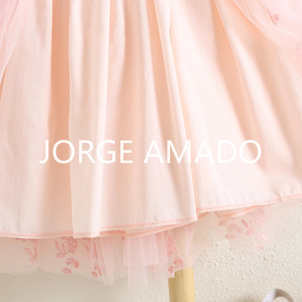 Nuevo vestido de verano para bebé niña, bonito bordado de color liso, tutú de tul, vestidos de princesa para fiesta, vestidos informales elegantes, A5956